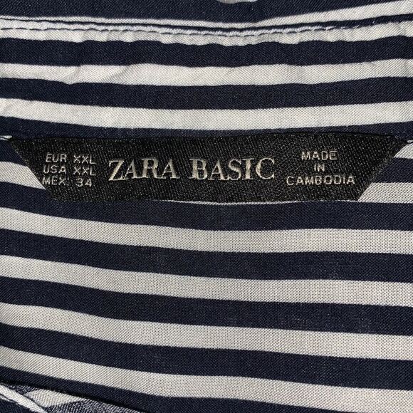 Zara Basic Blue White Stripe Button Down Top XXL - Picture 4 of 6